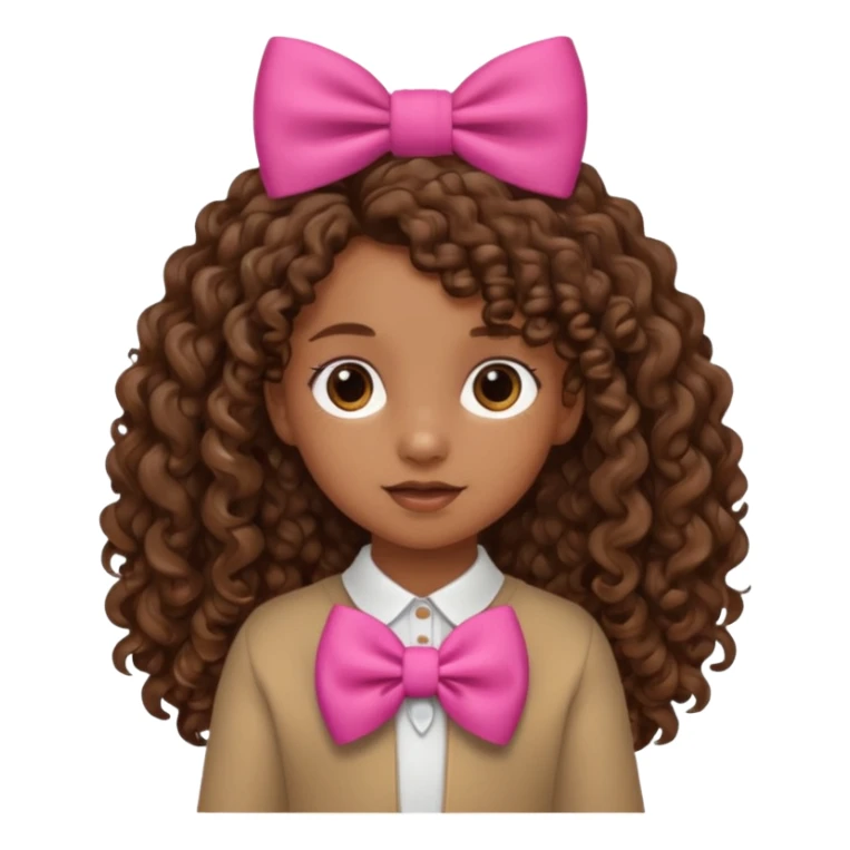 brown ten year old girl  with curly long hair with a bow  sticker