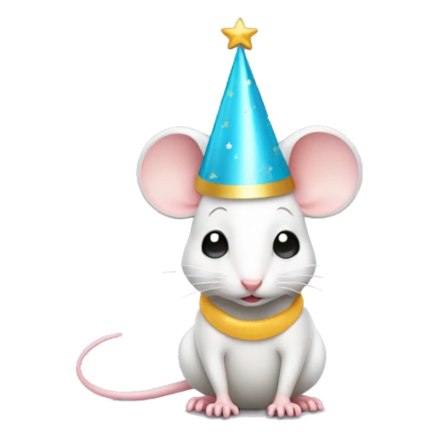 Cute little white mouse wearing party hat sticker