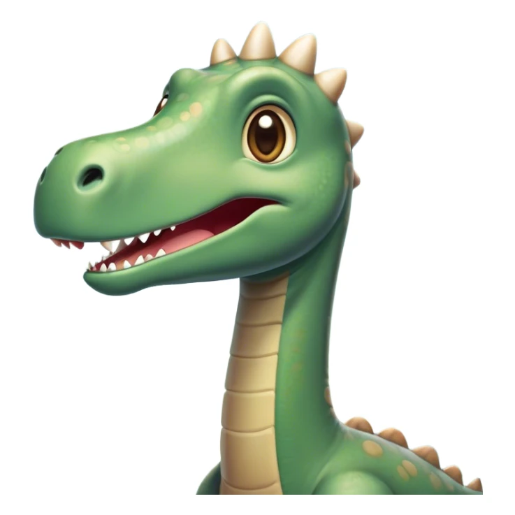 Cinematic Cute Brontosaurus Portrait Emoji, Head tilted playfully with a gentle smile, featuring a charming, massive form with an elongated neck and a small, endearing head adorned with bright, curious eyes, Simplified yet irresistibly adorable features, highly detailed, glowing with a warm, inviting prehistoric glow, high shine, affectionate and lively, stylized with a touch of whimsical ancient charm, soft glowing outline, capturing the essence of a playful Brontosaurus that seems as if it could amble out of the screen into your arms! sticker