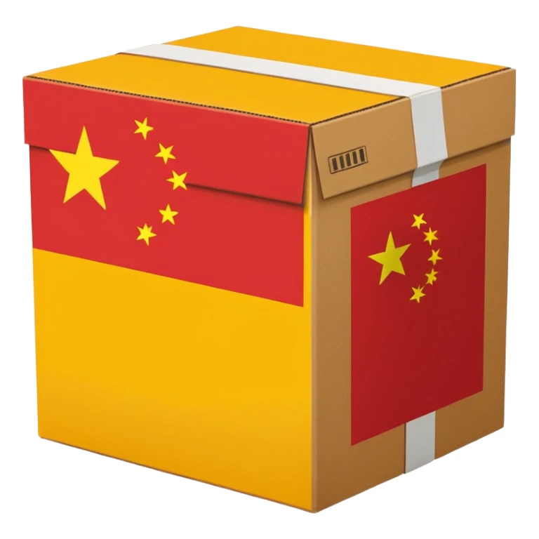 shipping box with China flag symbol sticker