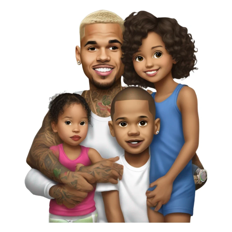 Hyper Realistic Chris Brown with daughter Royalty, son aeko and daughter lovley sticker