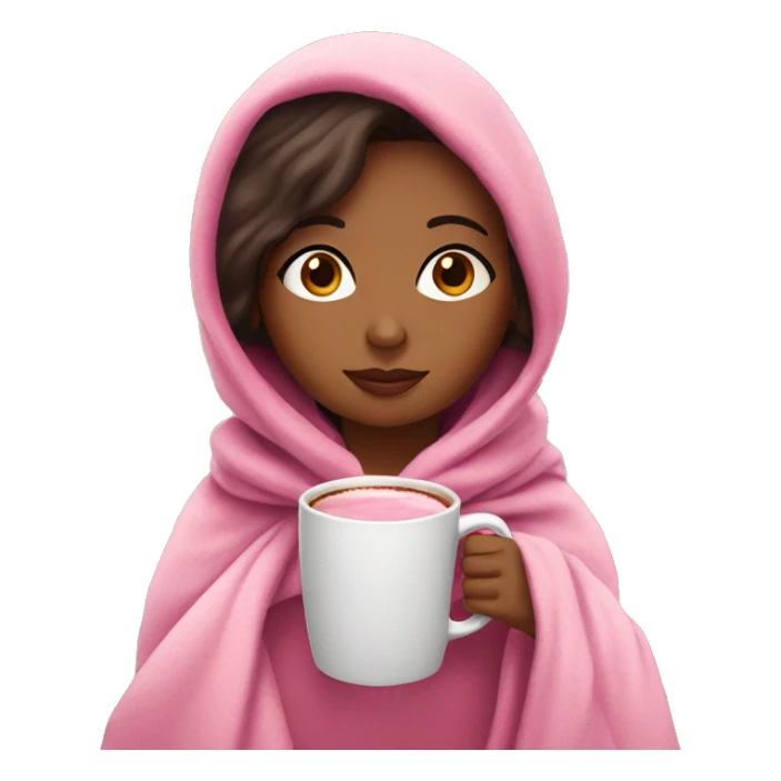Brown girl in pink blanket drinking hot coco in a pink mug  sticker