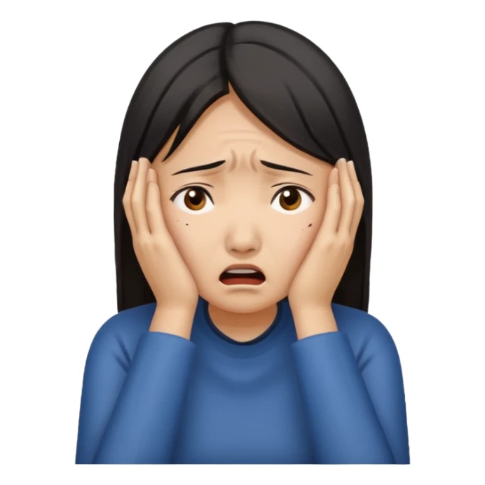 Asian woman agonizing over her head with her hands sticker