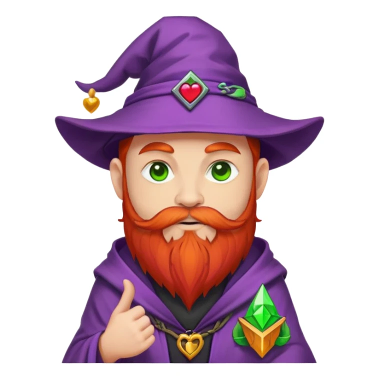 Cartoon DevOps wizard with red beard, no glasses, "I ❤️ YAML" shirt, purple hat, casting green magic. Grafana logo tattoos around eyes. GitOps patch on sleeve. Sticker style with clean outline, transparent background. sticker