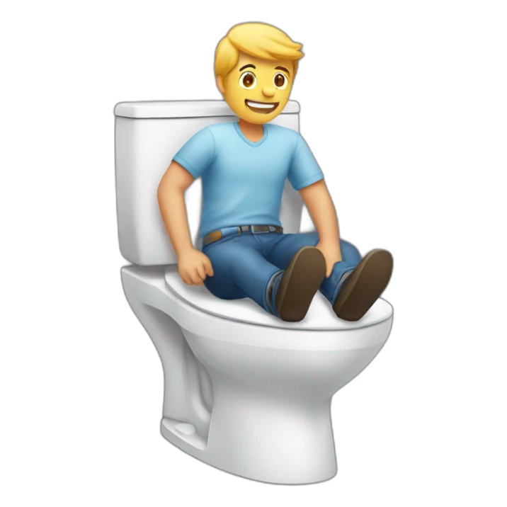 A guy sat on the toilet playing with an airplane sticker