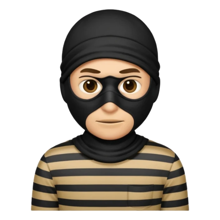 robber emoji wearing a black mask and striped shirt with a sneaky expression sticker