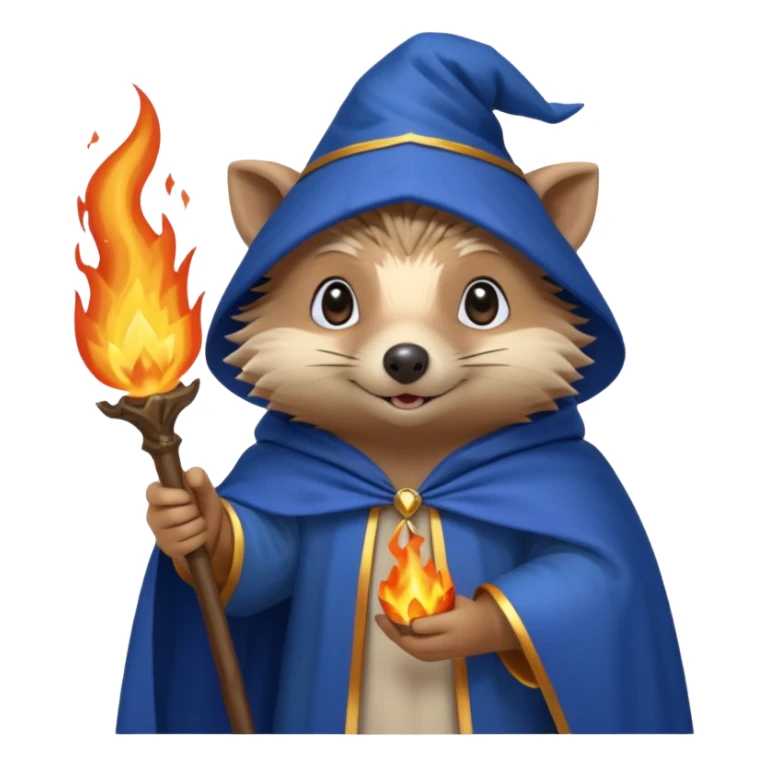 wizard hedgehog summons fire in one hand blue cape sticker