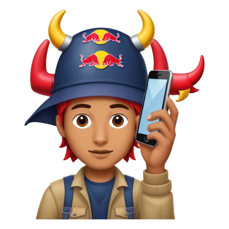 Waiting Person with red Bull on his Head and Smartphone in Hand  sticker