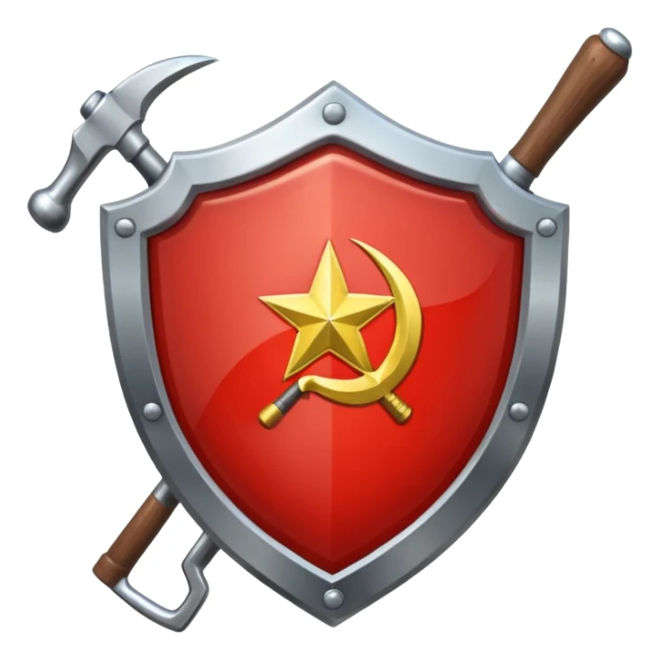 a shiny shield with the USSR flag inside, a hammer and sickle, and a star sticker