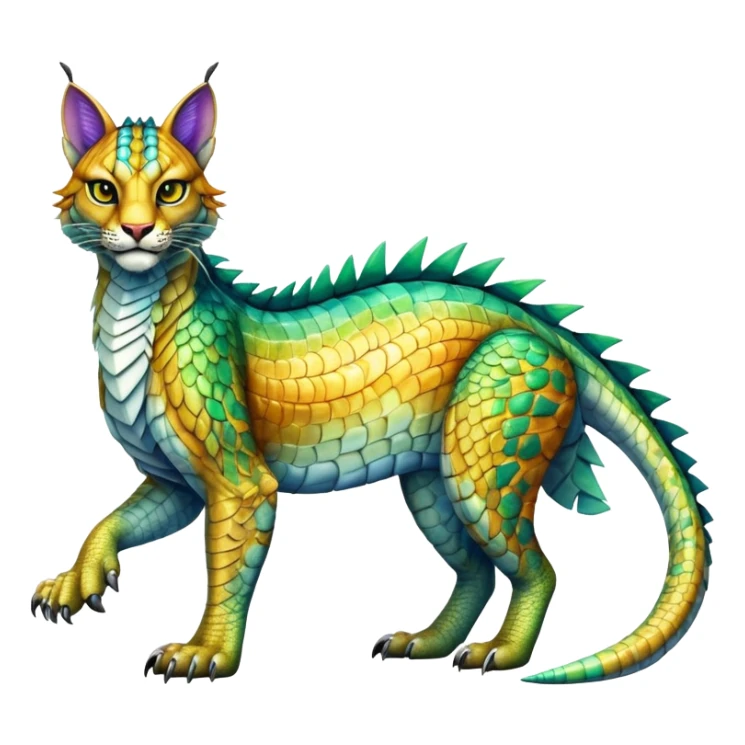 Shiny exotic iridescent Dragon-Tiger-type Lynx-Caracal-Crocodile-Bobcat-Fakémon-creature full body sticker