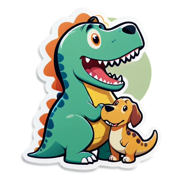 dog and dinosaur next to each other sticker