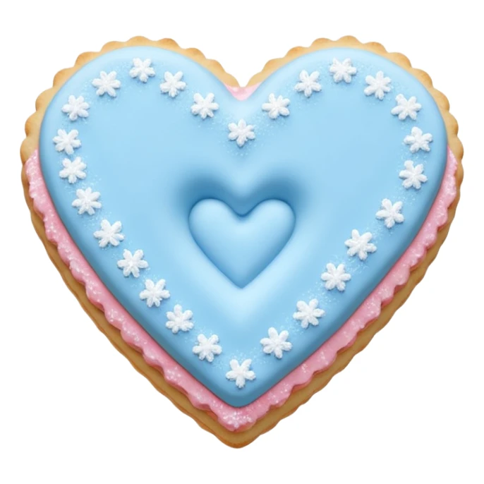 Realistic shortbread cookie in the shape of a heart with pastel blue sticker