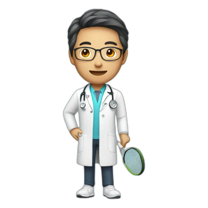asian doctor with tennis racquet sticker