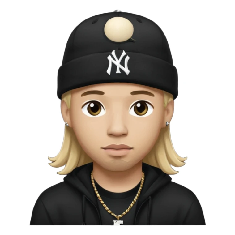 rapper da trắng, tóc vàng, full đen, có mũ len hãng MLB, đẹp trai
 sticker