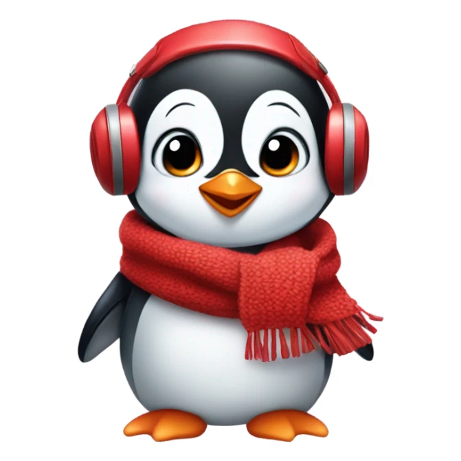 Baby penguin with a red scarf and red ear muffs sticker
