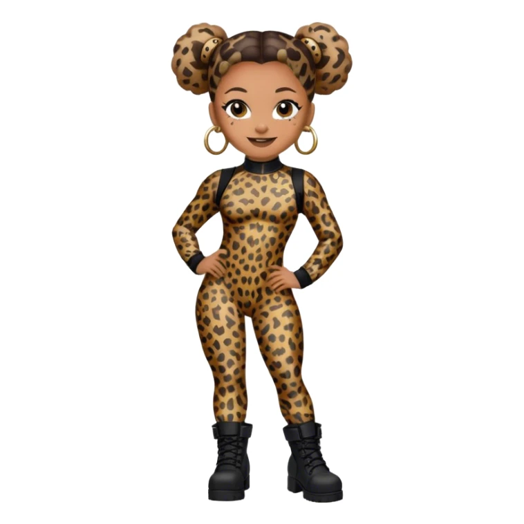 Melanie Brown smiling with her hair in space buns and wearing a tight leopard print bodysuit and black combat boots sticker
