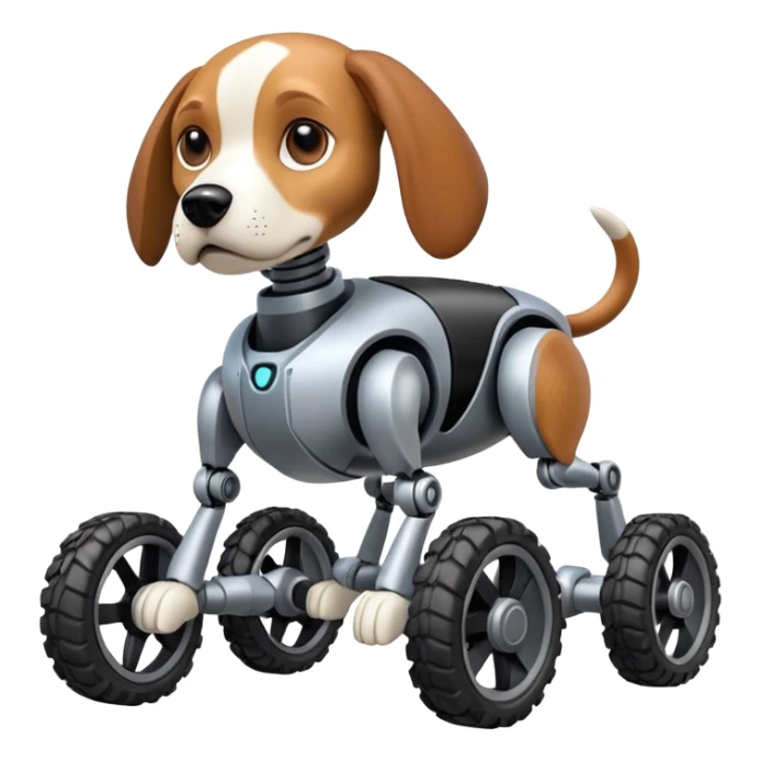 Very fast  jumping  Boston Dynamics robot beagle Sherlock Holmes robodog with large off-road wheels for feet  sticker