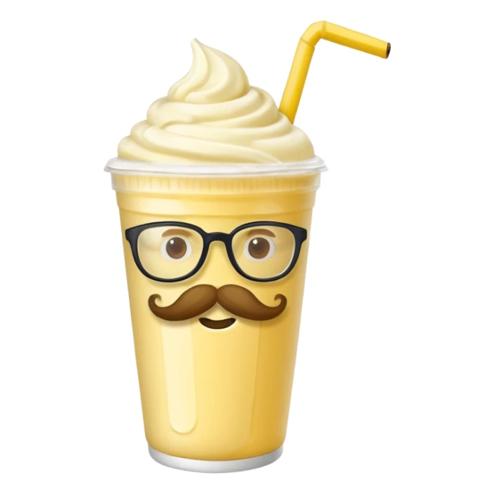 banana milkshake in a take-out cup with mustache and glassess sticker