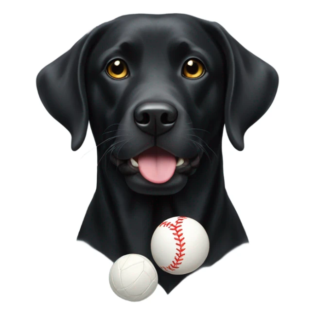 Black lab wearing white socks with ball in mouth sticker