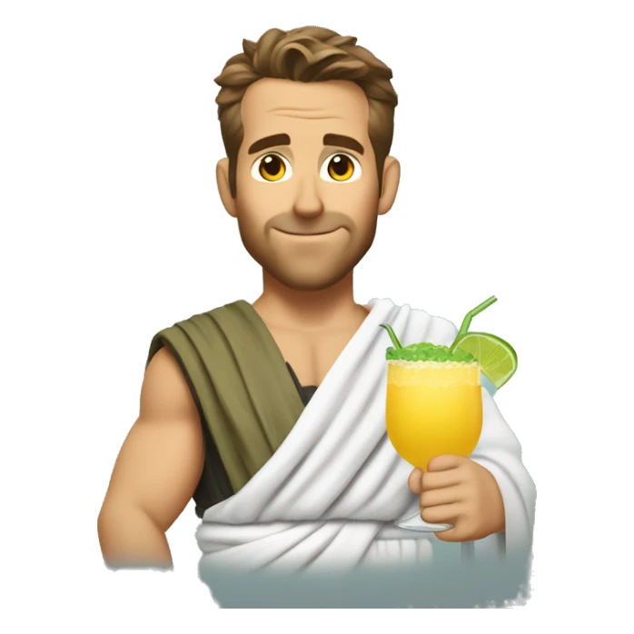 Ryan reynolds in a toga holding a margarita sticker