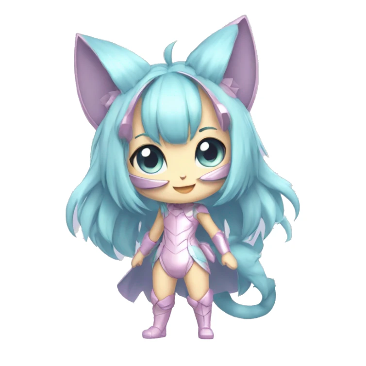 Pastel-Catgirl-Chibi-Sona-Shiny-Fakémon with a mask full body sticker