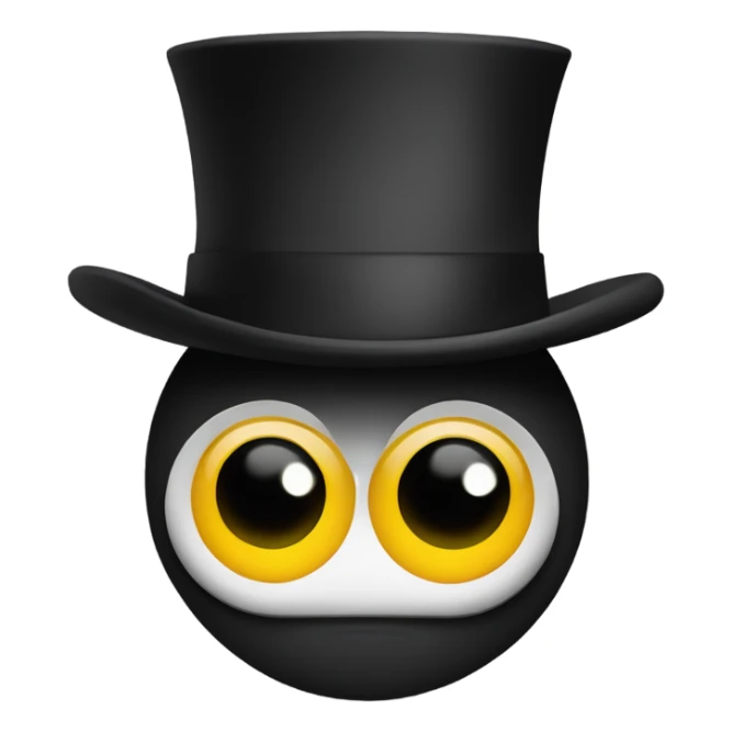 Black circle with sqaure body and a black top hat with eyes  sticker