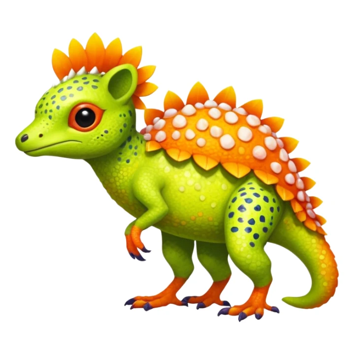 Bright Tropical Fruit-Colored Lime-Orange-Berry Speckled Vernid-Trico-creature inspired by LiLaiRa (full body) sticker