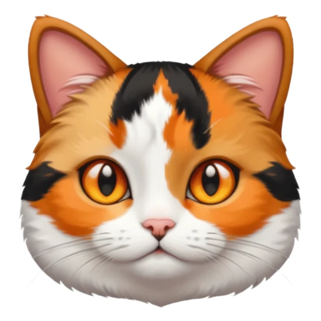 calico cat with small head, hazel eyes, and short but chubby body sticker