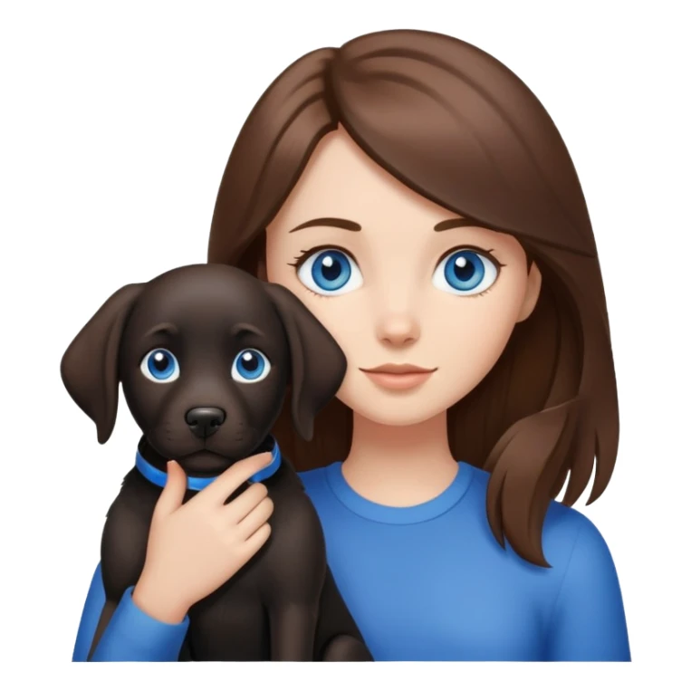 Brown hair girl with blue eyes holding a black lab dog sticker