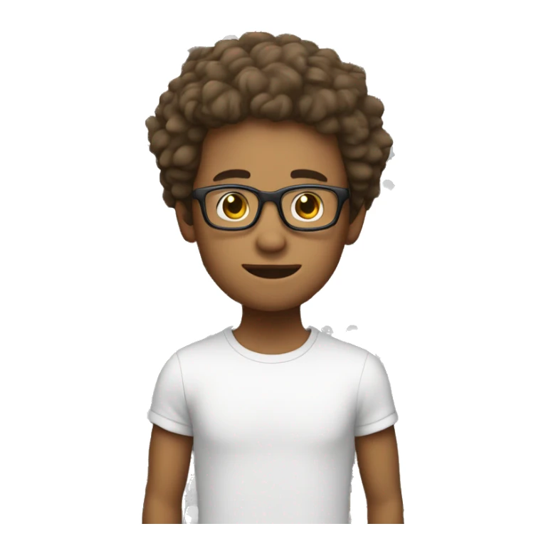 A boy have big hairs and skin colour white with spex sticker