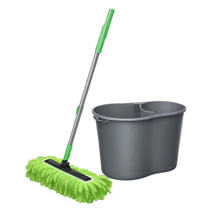 Isolated realistic full length swiffer wetjet mop with water bucket sticker