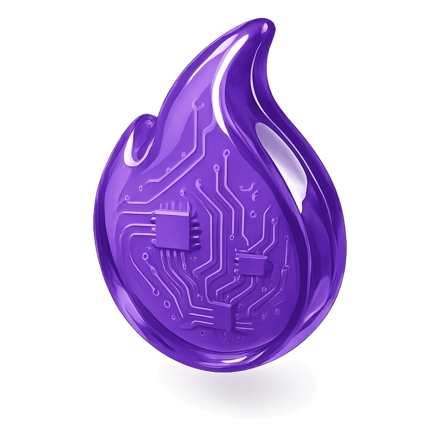 purple flame, high gloss, intricate circuit lines sticker