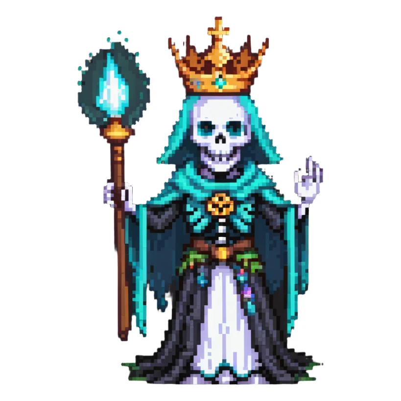 skeleton lich with crown and magical aura sticker