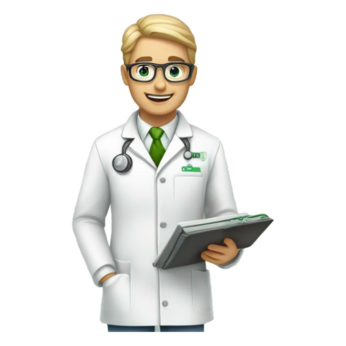 design an emoji for a biologist. It should be visually distinct from a general scientist emoji. Consider including elements like a lab coat with green accents, a microscope, or a plant. The expression should be neutral or friendly. sticker