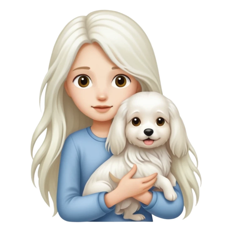 Long-haired girl holding a white long-haired dog sticker