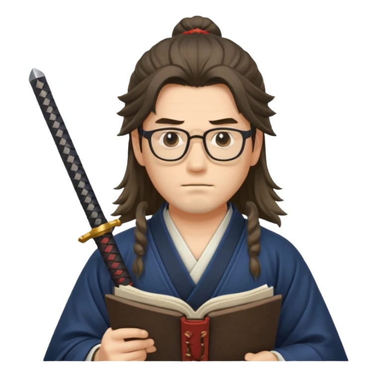 Long Haired Samurai with Glasses, Calm swordsman reading scroll with glasses sticker