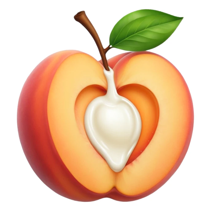 Peach with an opening with milk coming out of opening sticker