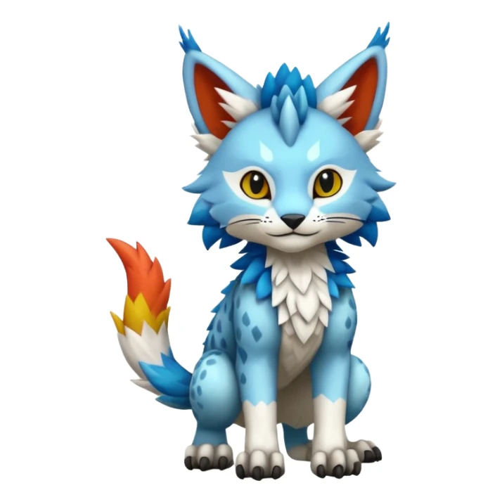 Colorful warm-colored randomly-colored brightly-colored tropical kawaii edgy cute Lynx-Trico-Sergal-Vernid-Fakémon-Pokémon-creature (full body) sticker
