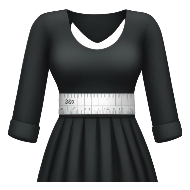 black dress with a white measuring tape around waist sticker