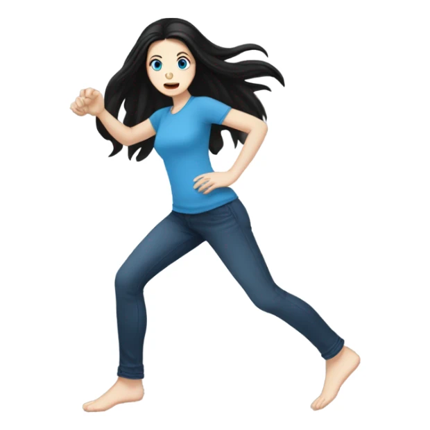 White Girl with long black hair and blue eyes stomping the ground sticker