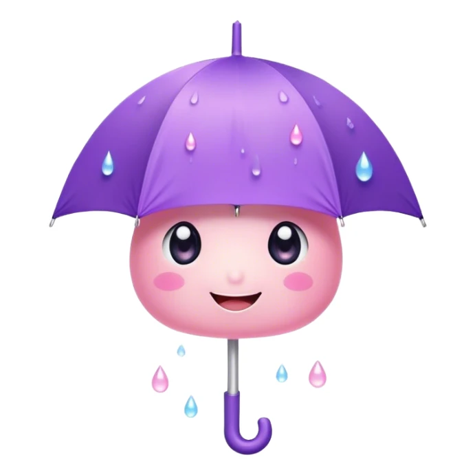 Cute Kawaii Umbrella, small and cute, soft pastel pink and purple, tiny rain droplets smiling down, a chubby round handle, big sparkling eyes full of joy! sticker