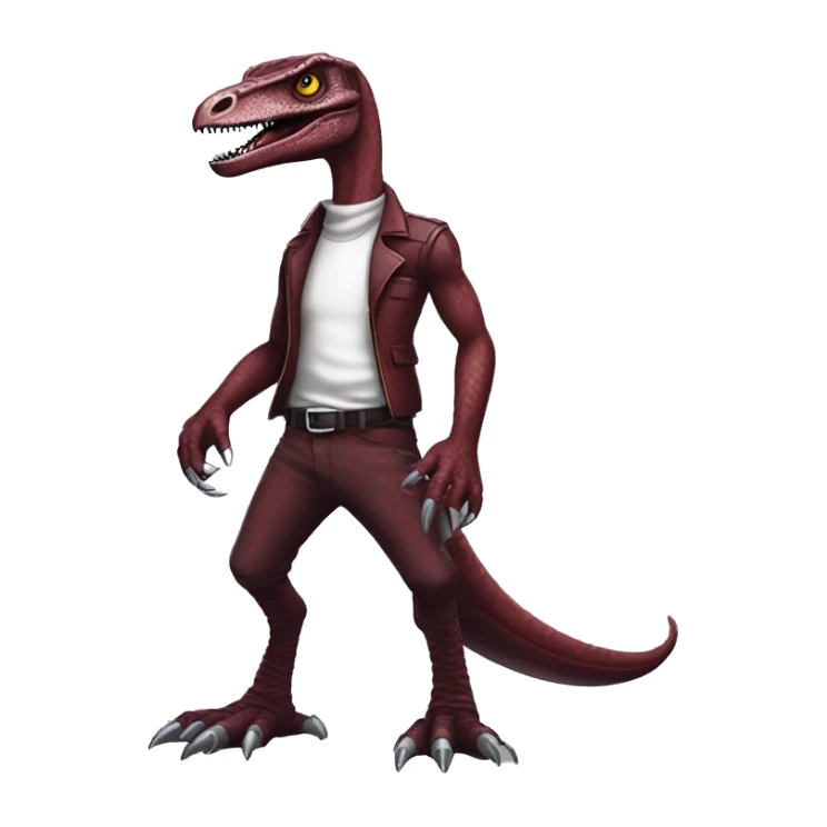Maroon edgy badass modern velociraptor-Digimon, full body sticker