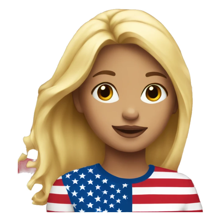 Blonde girl in front of American flag sticker