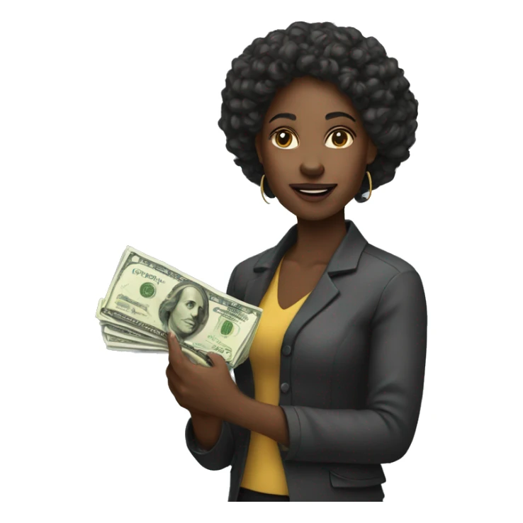 Black woman holding money sticker