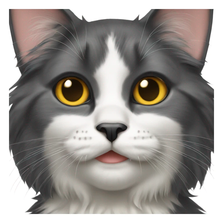 Long haired tuxedo cat with black nose sticker