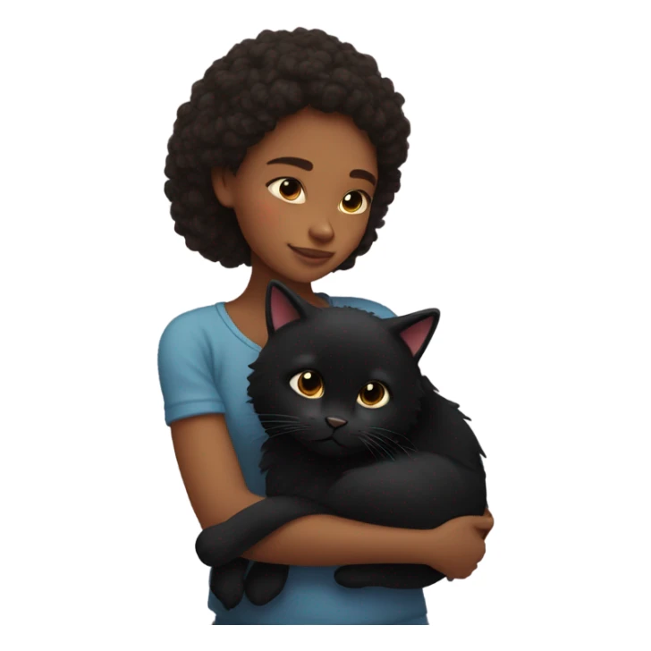 Girl cuddling with black fluffy cat sticker