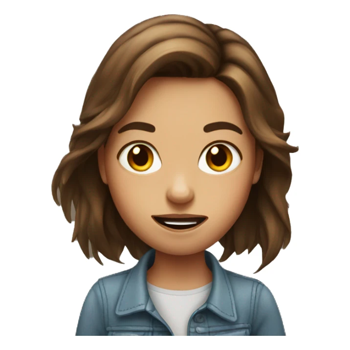 Brown hair girl with crazy face sticker