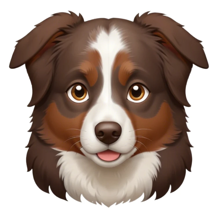 Dark Brown mini Australian shepherd with no light brown with white in middle of forehead and some white on nose with small brown spots sticker