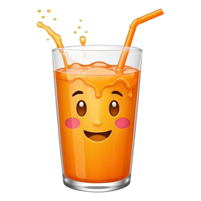 Super sweet mandarin emoji, fizzy juice splash, simple flat design, bold lines, bright orange, transparent background. sticker