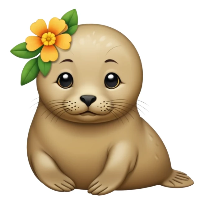 Seal slightly sitting down wth flower hair pin sticker